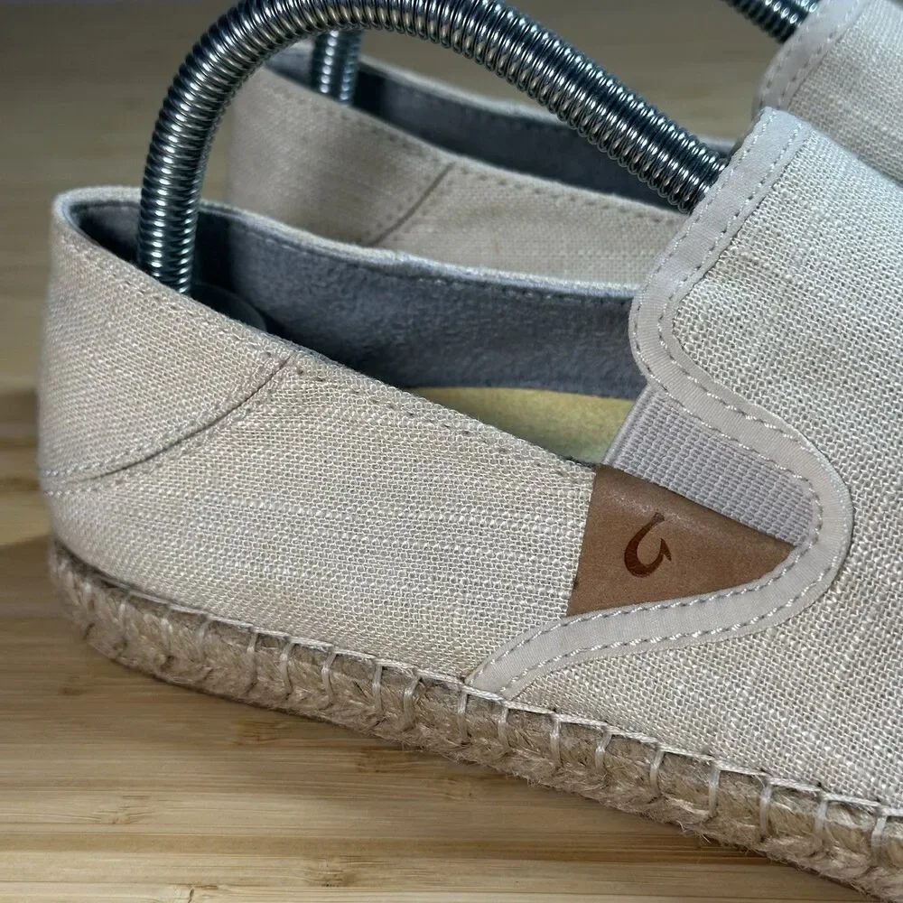 OluKai KAULA PA'AKAPA Espadrilles Shoes Women's 8 Beige Slip On Comfort Canvas